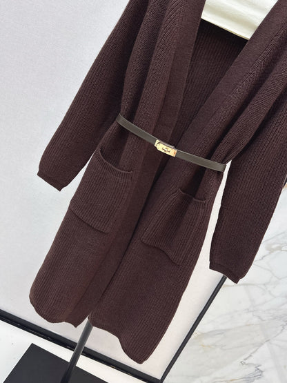 He 25 mid-length knitted wool coat(GRAY/BROWN)