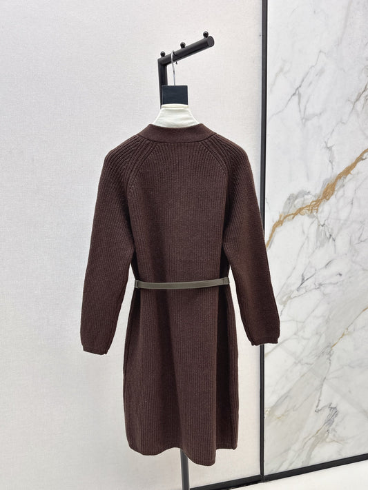 He 25 mid-length knitted wool coat(GRAY/BROWN)