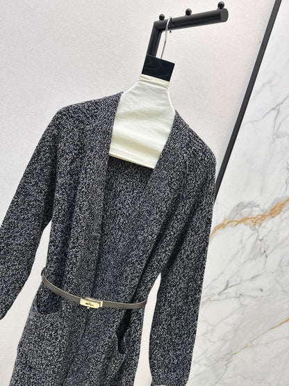 He 25 mid-length knitted wool coat(GRAY/BROWN)