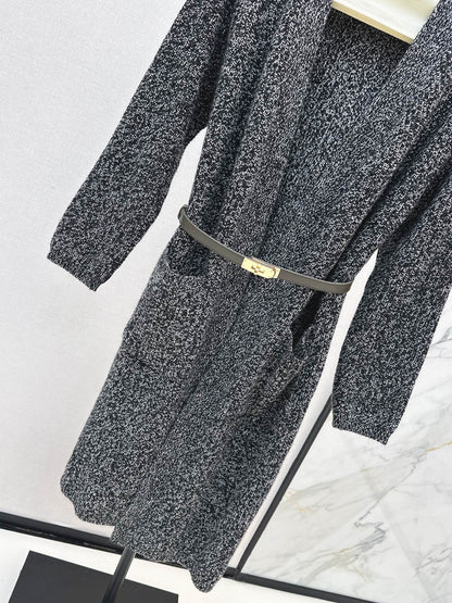 He 25 mid-length knitted wool coat(GRAY/BROWN)