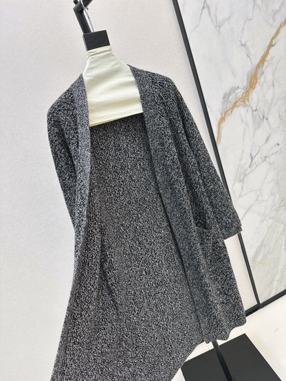 He 25 mid-length knitted wool coat(GRAY/BROWN)