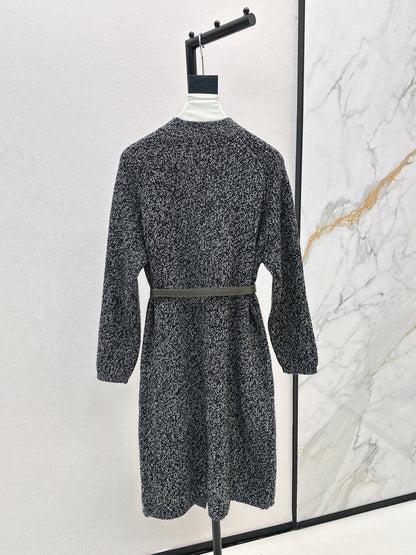 He 25 mid-length knitted wool coat(GRAY/BROWN)