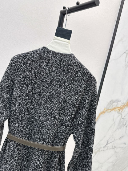 He 25 mid-length knitted wool coat(GRAY/BROWN)