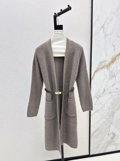 He 25 mid-length knitted wool coat(GRAY/BROWN)