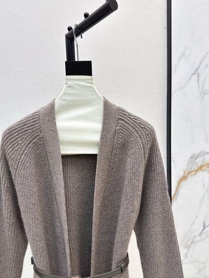 He 25 mid-length knitted wool coat(GRAY/BROWN)