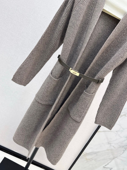 He 25 mid-length knitted wool coat(GRAY/BROWN)