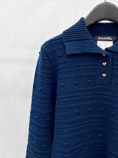 C 25 Vintage fringed cashmere sweater（WHITE/NAVY）