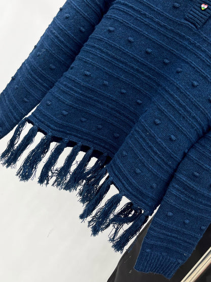 C 25 Vintage fringed cashmere sweater（WHITE/NAVY）