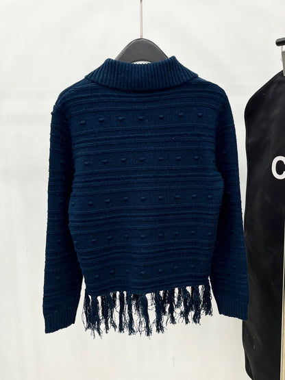 C 25 Vintage fringed cashmere sweater（WHITE/NAVY）