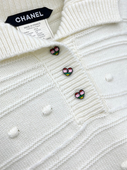C 25 Vintage fringed cashmere sweater（WHITE/NAVY）