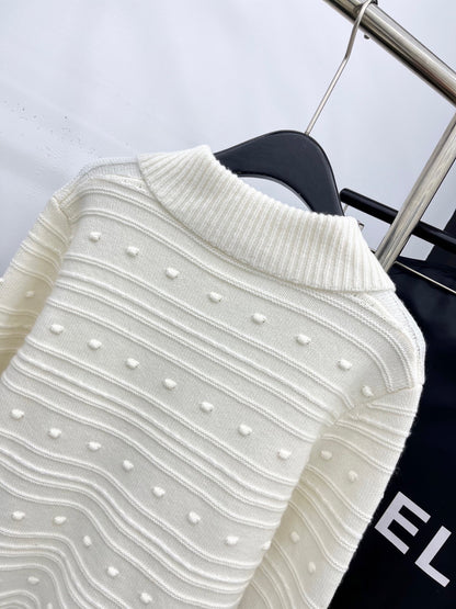 C 25 Vintage fringed cashmere sweater（WHITE/NAVY）