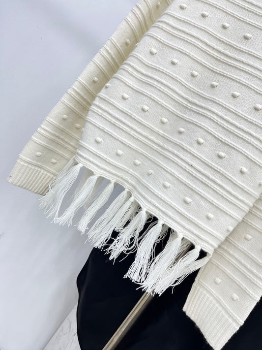 C 25 Vintage fringed cashmere sweater（WHITE/NAVY）
