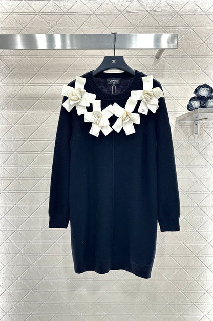 C 25 3D Camellia Knit Wool Cashmere Dress