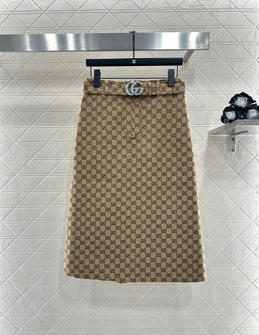 Gu 25 jacquard belt midi skirt