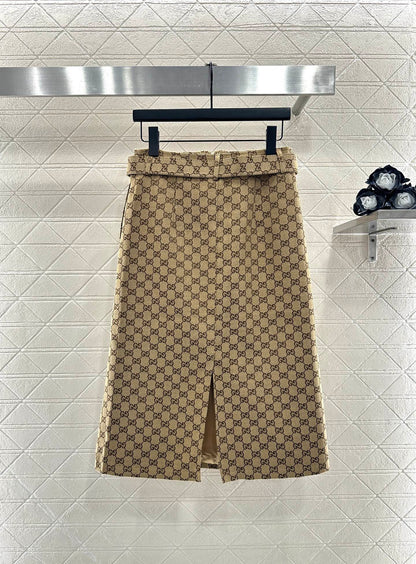 Gu 25 jacquard belt midi skirt