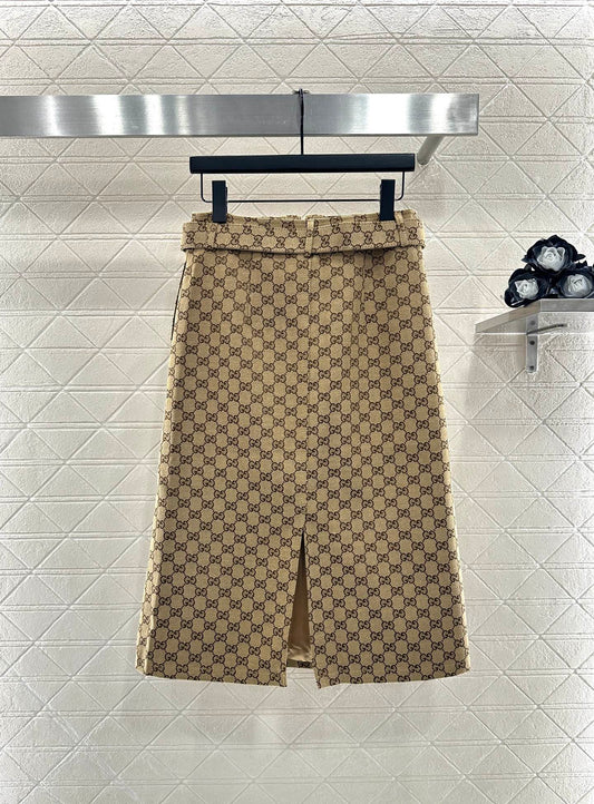 Gu 25 jacquard belt midi skirt