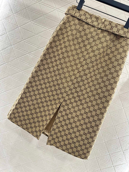 Gu 25 jacquard belt midi skirt