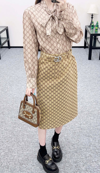 Gu 25 jacquard belt midi skirt