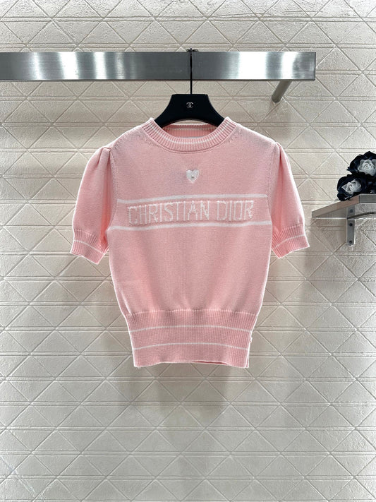 Di 25 Pearl letter knitted puff wool short sleeves