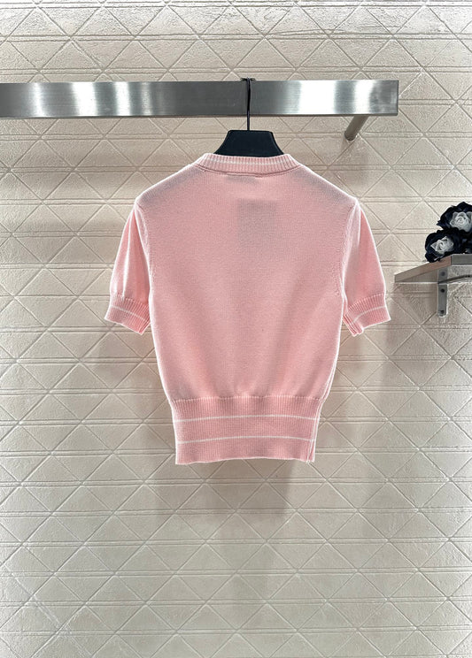 Di 25 Pearl letter knitted puff wool short sleeves
