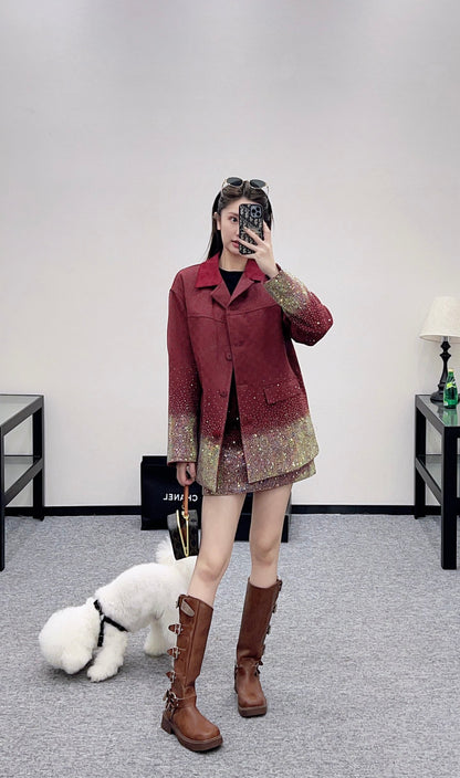 Gu 25 Hot Diamond Padded Jacket + Short Skirt Set