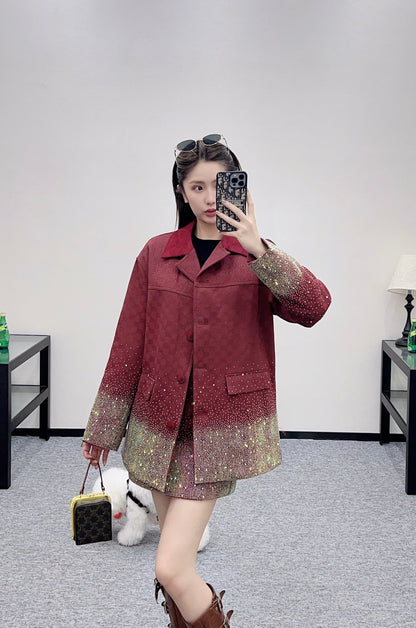 Gu 25 Hot Diamond Padded Jacket + Short Skirt Set