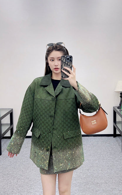 Gu 25 Hot Diamond Padded Jacket + Short Skirt Set