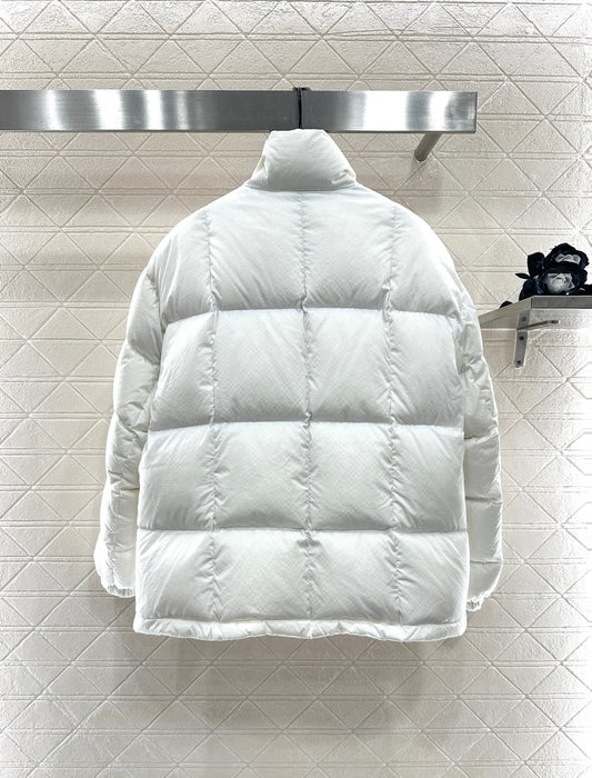 L 25 Stand collar leather button mid-length down jacket(WHITE/BLACK)