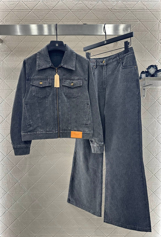 L 25 Tassel zipper denim jacket + trousers set