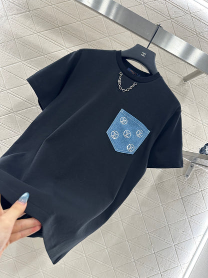 L 25 Denim sequin pocket short sleeves