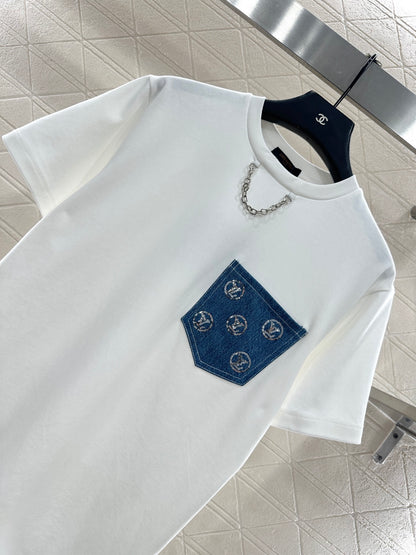 L 25 Denim sequin pocket short sleeves