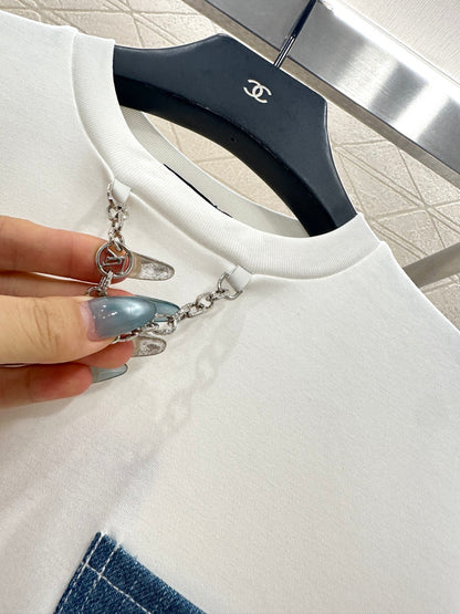 L 25 Denim sequin pocket short sleeves