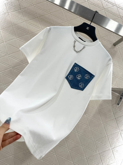 L 25 Denim sequin pocket short sleeves