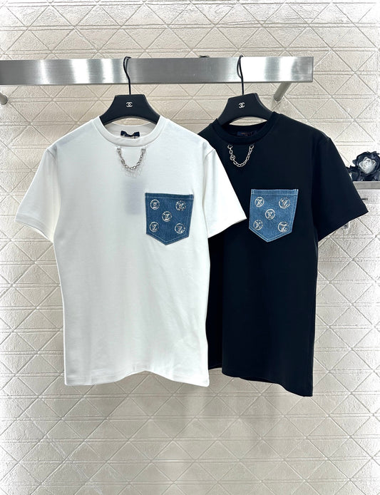 L 25 Denim sequin pocket short sleeves