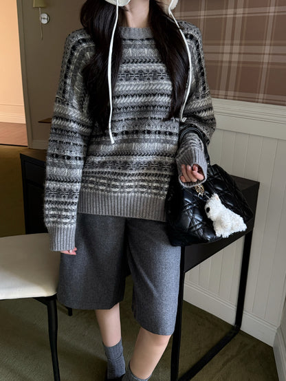 Lor 25 New Fair Isle Knitted Crew Neck Wool Sweater