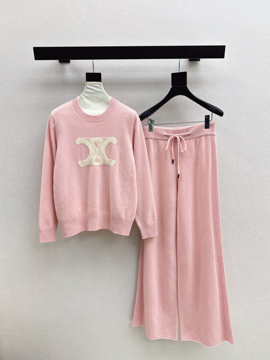 Ce 25 New round neck sweater + elastic waist straight pants