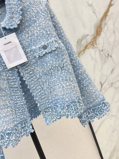 C 25 New Arrival Doll Collar Knitted Wool Cardigan (Blue/Pink)