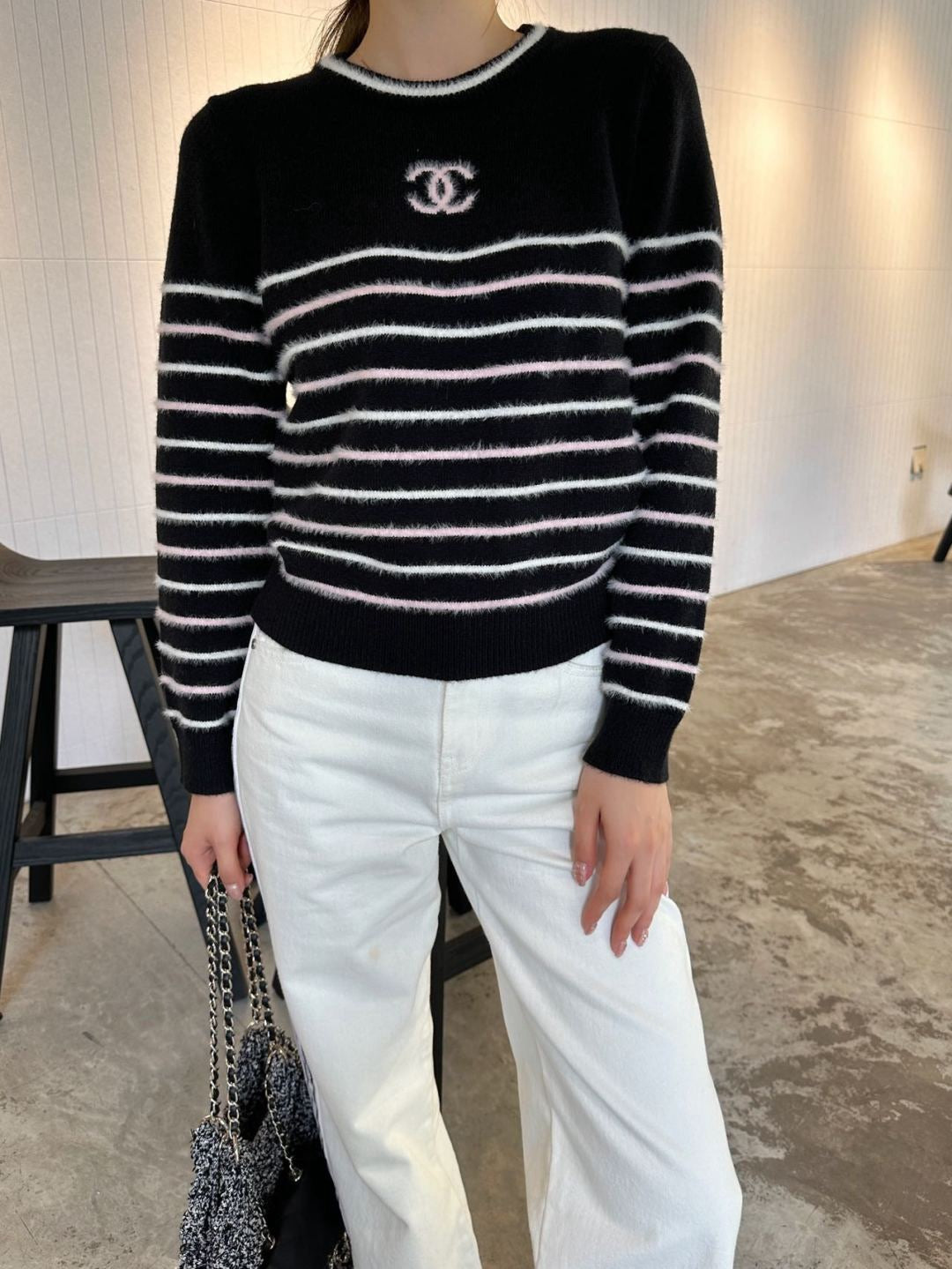 C 25 New Striped Wool Sweater(WHITE/BLACK)