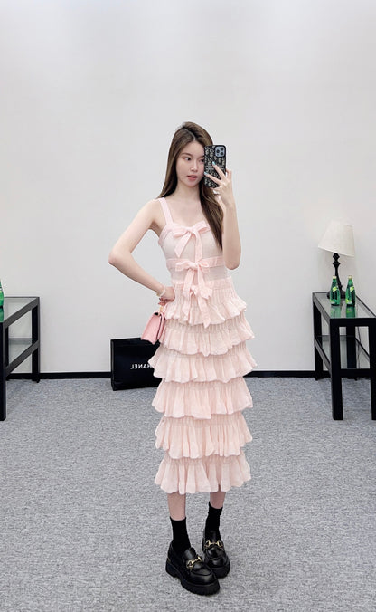 C 25 Cake Layer Bow Knitted Slip Dress