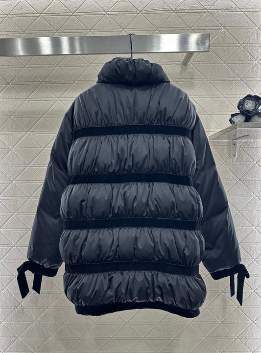 C 25 Velvet bow mid-length down jacket