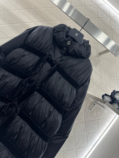 C 25 Velvet bow mid-length down jacket