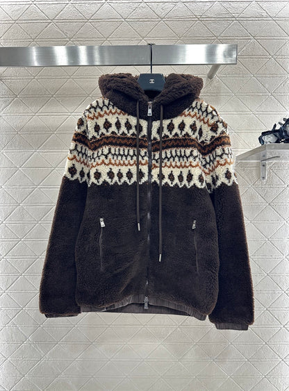 Mon 25 Teddy Plush Hooded Fair Isle Coat