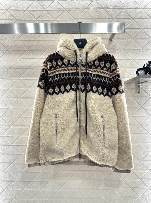 Mon 25 Teddy Plush Hooded Fair Isle Coat
