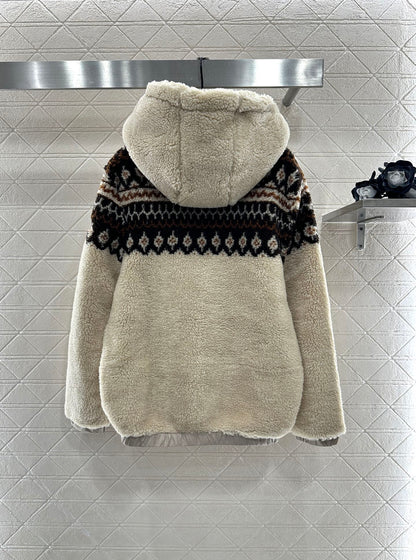 Mon 25 Teddy Plush Hooded Fair Isle Coat