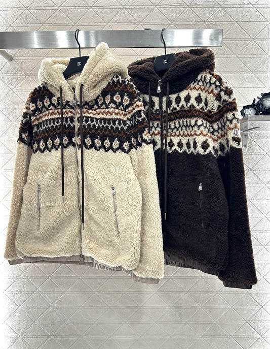 Mon 25 Teddy Plush Hooded Fair Isle Coat