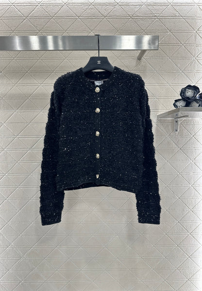 C 25 Crew-neck sequined knitted wool cardigan