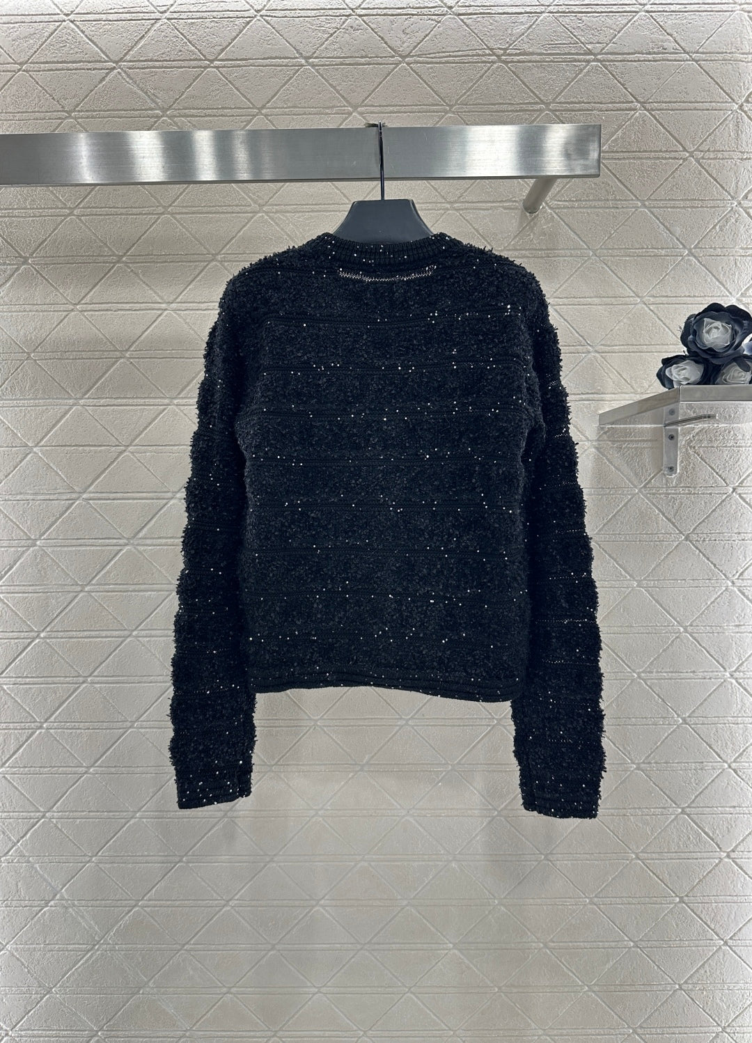 C 25 Crew-neck sequined knitted wool cardigan