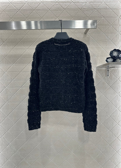 C 25 Crew-neck sequined knitted wool cardigan