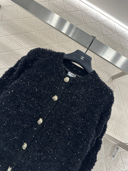 C 25 Crew-neck sequined knitted wool cardigan