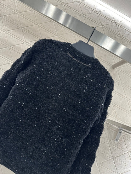 C 25 Crew-neck sequined knitted wool cardigan